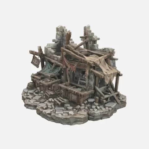 Destroyed Fantasy Shop STL | Pillaged Village Market Diorama Scenery "fantasy scenery SERIES"