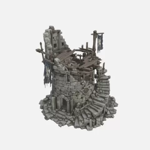 Destroyed Stone Watchtower STL | Fantasy Castle Ruins for Dioramas & Display "fantasy scenery SERIES"