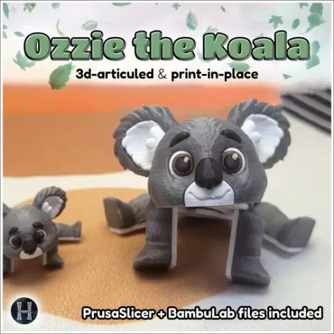 Ozzie the Articulated Koala - Cute Print-in-Place 3D Model | No Supports | Gift Decoration