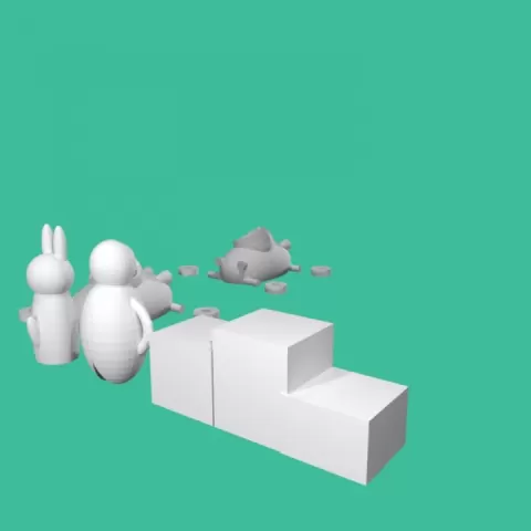 Kevin Vu :Bonza, Buddy Bunny, stand, and racecars by Kevin Vu