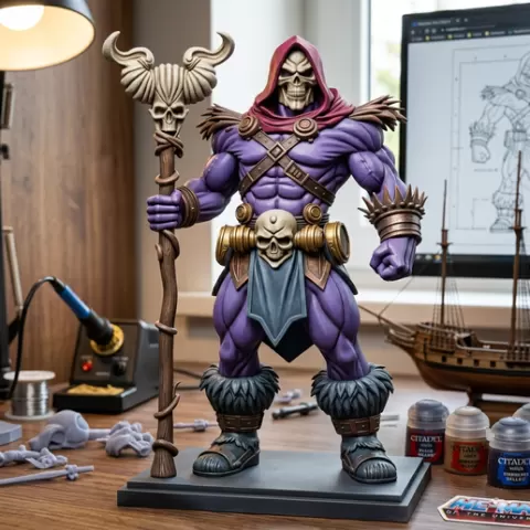 Skeletor STL for 3D Printing, Evil Lord of Destruction Sculpture, Masters of the Universe Desktop Miniature, Cartoon Character Figurine
