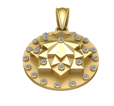 Luxury Geometric Star Medallion Pendant with Blue Gem Accents – 3D Printable Jewelry Model