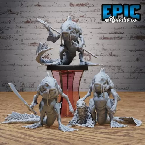 Catfish Folk Set / Fish Tribe Warrior / Underwater Fighter / Sea Creature / Water Animal / River Beast / Humanoid Aqua Monster / Ocean Encounter by Epic-Miniatures