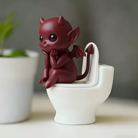 Devil Toilet Figurine STL | Kawaii Demon Desk Statue | Digital Download STL | File bathroom decor