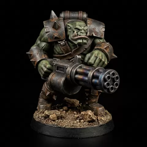 Orc Gatling Gun - Iron-Jaw Orc Brutes - The Ashland Vanguard (1 Grimdark Sci-Fantasy Miniature STL Set for 32mm Tabletop RPG)