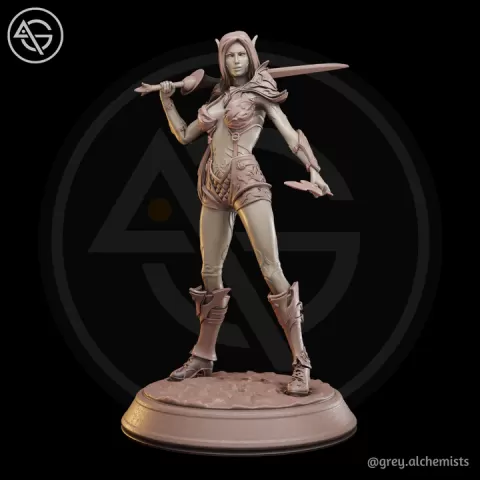 Rina the Drow Demon Hunter, DnD Miniatures - Fantasy Character in 32mm & 75mm - DnD STL (Pre-Supported) by Grey Alchemists