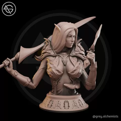 Miniature Bust - Rina the Drow Demon Hunter, DnD Minis - Fantasy Character Bust for Painting 90mm Height - DnD STL (Pre-Supported) by Grey Alchemists