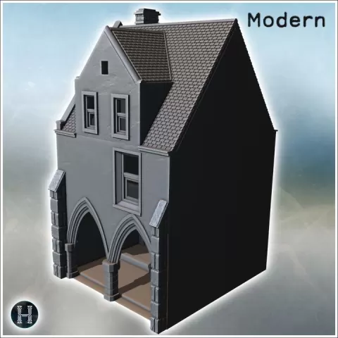 Large stone house with complex roof design and several chimneys at varying angles (Carentan, Normandy 1944, France) (35) - World War Two Second WWII Bocage D-Day Operation Overlord Western US by Hartolia Miniatures