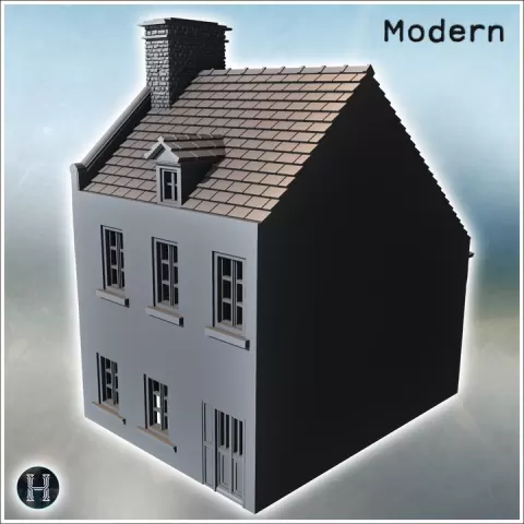 Two-story stone building with two chimneys and a sloped roof (Carentan, Normandy 1944, France) (15) - World War Two Second WWII Bocage D-Day Operation Overlord Western US by Hartolia Miniatures