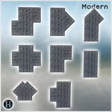 Set of cobblestone pavement tiles with various shapes for different road configurations (Carentan, Normandy 1944, France) (2) - World War Two Second WWII Bocage D-Day Operation Overlord Western US by Hartolia Miniatures