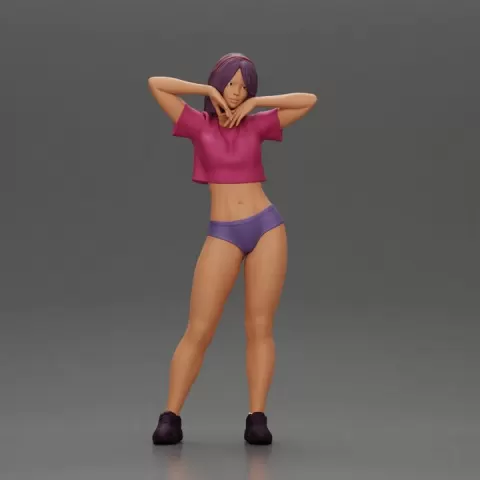 Sexy girl in a bikini and mini shirt posing confidently by 3DGeschaft Miniatures Figures