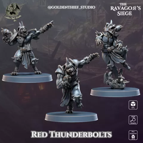 The Red Thunderbolts - Ravagors | 3D Printable STL Bloodbowl Gnoll Creatures for Wargames & RPGs by Golden Thief Studio