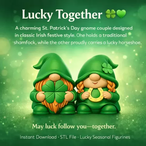 St. Patrick’s Day Gnome Couple STL File – Irish Lucky Pair with Shamrock and Horseshoe