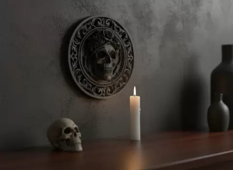 gothic skull and rose wall plaque