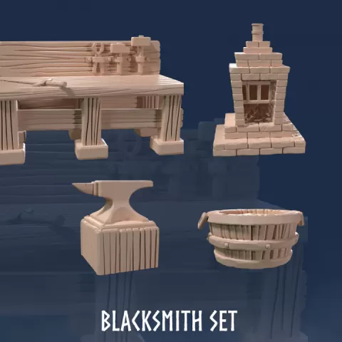 Blacksmith Set (4 Models) - Forge - Blacksmith Shop - Blacksmith, Shop, Blacksmith Workshop, Workshop, Dwarven Blacksmith, Anvil, Workbench, Workshop Blacksmith, Workshop Set by A Bard's Tale