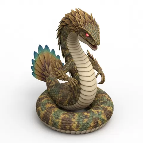 Basilisk coiled alert, dinosaur, dino, prehistoric, jurassic, fossil, reptile, creature, monster, fantasy, dragon, beast