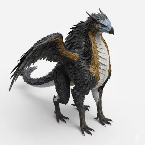 Feathered dragon bird-like stance, dinosaur, dino, prehistoric, jurassic, fossil, reptile, creature, monster, fantasy, dragon, beast