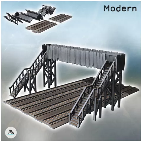 Pedestrian railway bridge with wooden plank walls and four railway tracks (39) - Modern WW2 WW1 World War Diaroma Wargaming RPG Mini Hobby by Hartolia Miniatures
