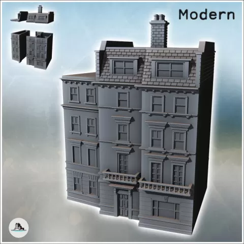 Large modern building in three parts with four floors and roof windows (36) - Modern WW2 WW1 World War Diaroma Wargaming RPG Mini Hobby by Hartolia Miniatures