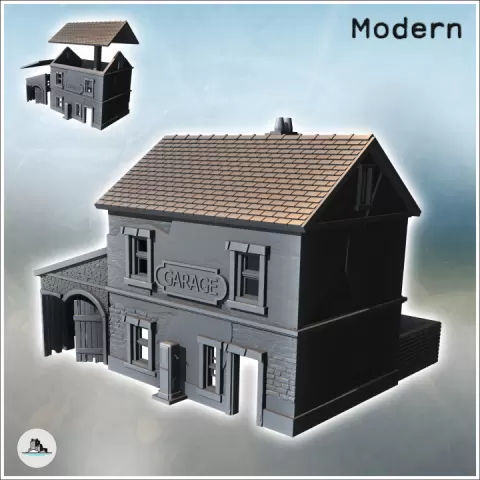 Automobile garage building with annex and gas station (21) - Modern WW2 WW1 World War Diaroma Wargaming RPG Mini Hobby by Hartolia Miniatures