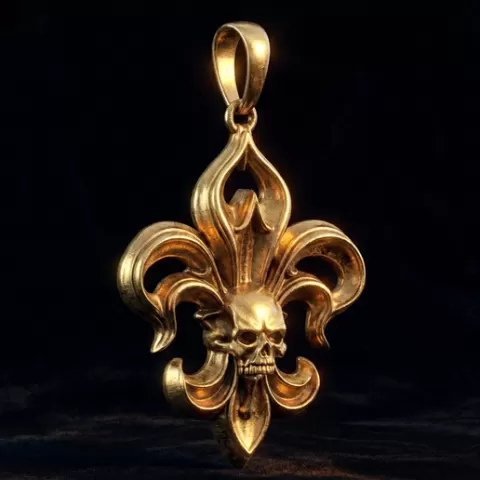 Gothic Skull Fleur De Lis Pendant