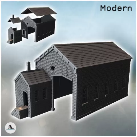 Brick warehouse with large windows and annex with door (26) - Modern WW2 WW1 World War Diaroma Wargaming RPG Mini Hobby by Hartolia Miniatures