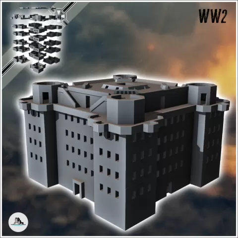 Flak tower, Blaurt I (1st generation G-Tower Flakturm VI) Anti-air bunker - Modern WW2 World War Diaroma Wargaming RPG Mini Hobby by Hartolia Miniatures