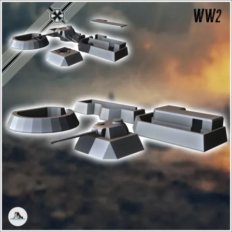 Set of blockhouse fortifications with German Panzer V Panther turret (6) - Modern WW2 WW1 World War Diaroma Wargaming RPG Mini Hobby by Hartolia Miniatures