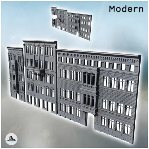 Set of three modern wall facades with bricks and bay windows (4) - Modern WW2 WW1 World War Diaroma Wargaming RPG Mini Hobby by Hartolia Miniatures