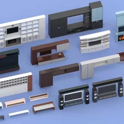 TV Unit Furniture STL Pack | Modern Living Room TV Wall 3D Models