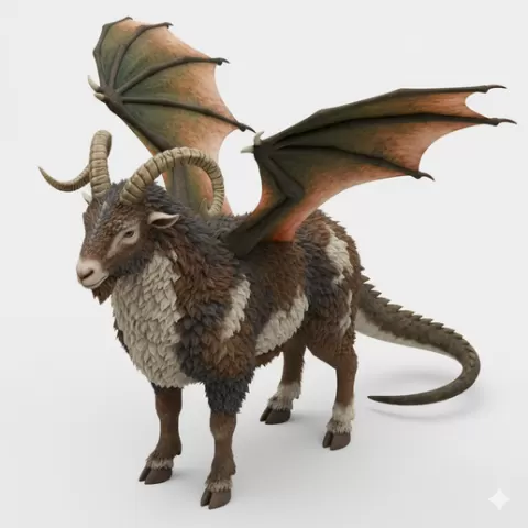 Dragon-goat standing calm, dinosaur, dino, prehistoric, jurassic, fossil, reptile, creature, monster, fantasy, dragon, beast