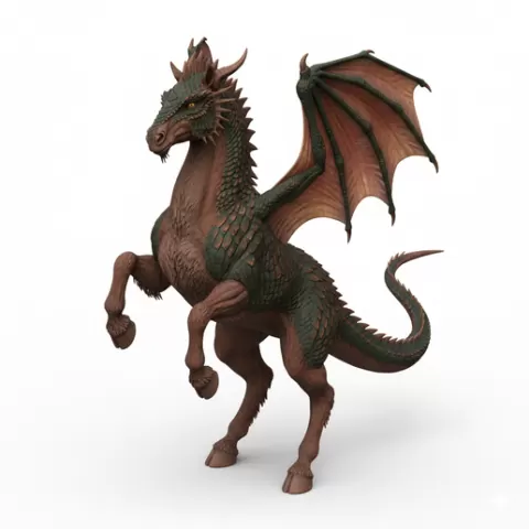 Dragon-horse hybrid upright stance, dinosaur, dino, prehistoric, jurassic, fossil, reptile, creature, monster, fantasy, dragon, beast