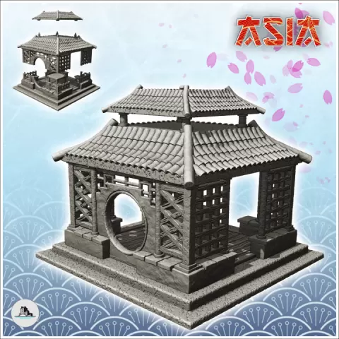Oriental altar with round openings and curved double roof (2) - Medieval Asia Feudal Asian Traditionnal Ninja Oriental by Hartolia Miniatures