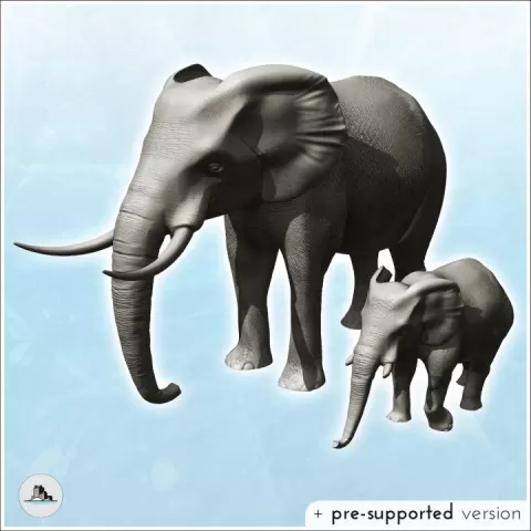 African elephant set with adult and child (7) - Animal Savage Nature Circus Scuplture High-detailed by Hartolia Miniatures