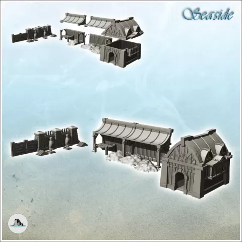 Medieval forge set with ovens, ore shed and building (21) - Pirate Jungle Island Beach Piracy Caribbean Medieval Skull Renaissance by Hartolia Miniatures