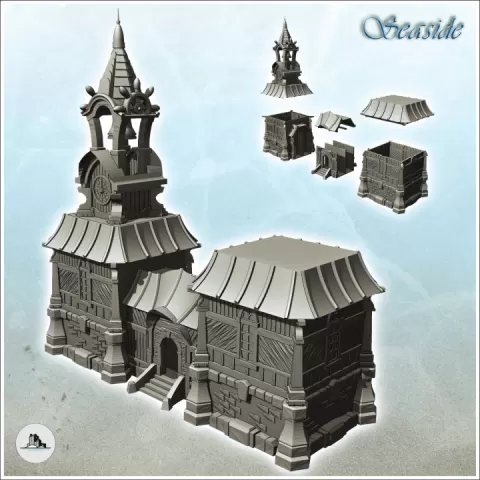 Medieval public building with tower and access staircase (18) - Pirate Jungle Island Beach Piracy Caribbean Medieval Skull Renaissance by Hartolia Miniatures