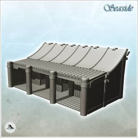 Medieval wooden warehouse with four wide columns (10) - Pirate Jungle Island Beach Piracy Caribbean Medieval Skull Renaissance by Hartolia Miniatures