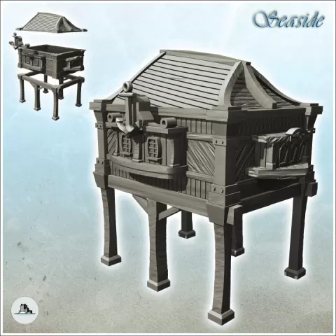 Raised medieval wooden building with curved roof (9) - Pirate Jungle Island Beach Piracy Caribbean Medieval Skull Renaissance by Hartolia Miniatures