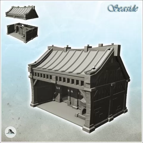 Medieval stone annex with large awning (2) - Pirate Jungle Island Beach Piracy Caribbean Medieval Skull Renaissance by Hartolia Miniatures