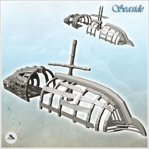Boat hull with mast (3) - Pirate Jungle Island Beach Piracy Caribbean Medieval Skull Renaissance by Hartolia Miniatures