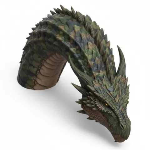 Dragon head lowered stalking, dinosaur, dino, prehistoric, jurassic, fossil, reptile, creature, monster, fantasy, dragon, beast