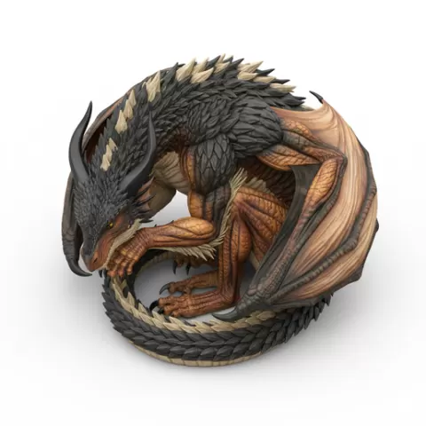 Dragon coiled resting body, dinosaur, dino, prehistoric, jurassic, fossil, reptile, creature, monster, fantasy, dragon, beast