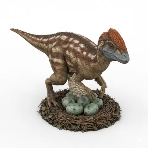 Oviraptor guarding eggs pose, dinosaur, dino, prehistoric, jurassic, fossil, reptile, creature, monster, fantasy, dragon, beast