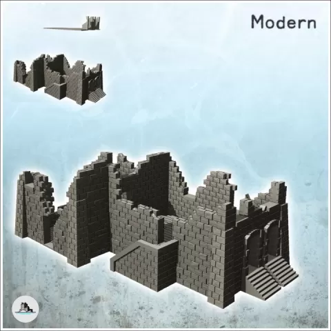 Ruined building with large double access stairs (38) - World War Two Second WWII Western campaign USA UK Germany by Hartolia Miniatures