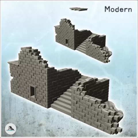 Portion of ruined building in stone with staircase (31) - World War Two Second WWII Western campaign USA UK Germany by Hartolia Miniatures