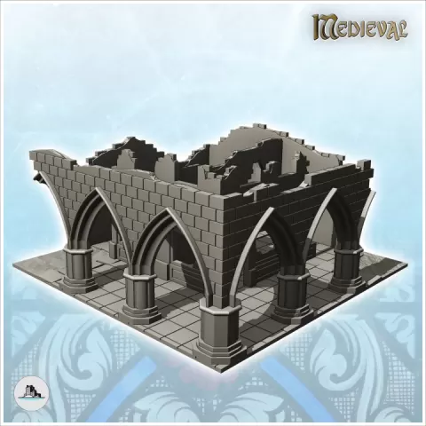 Ruined building with external courtyard with arches (21) - World War Two Second WWII Western campaign USA UK Germany by Hartolia Miniatures