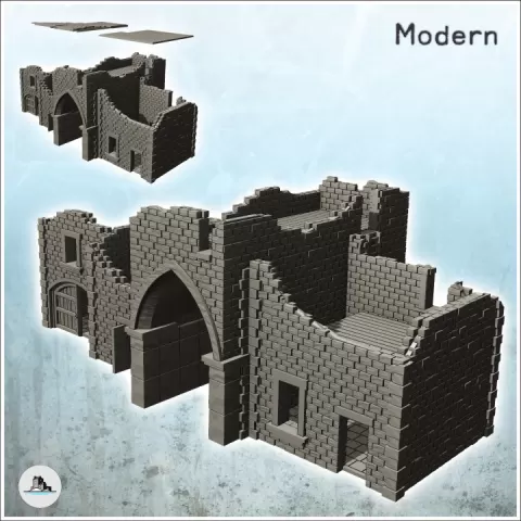 Ruined stone building with large gothic arch (14) - World War Two Second WWII Western campaign USA UK Germany by Hartolia Miniatures
