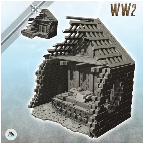 Ruined building with Panzer III Ausf. J (20) - World War Two Second WWII Western campaign Italy Eastern Germany by Hartolia Miniatures
