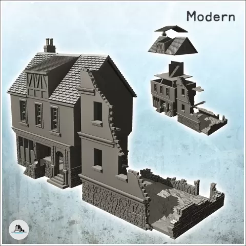 Set of ruined houses with floors and stairs (11) - World War Two Second WWII Western campaign USA UK Germany by Hartolia Miniatures