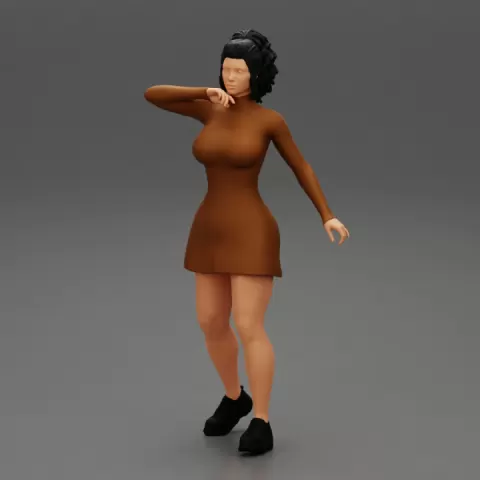 young woman in neck long sleeve dress by 3DGeschaft Miniatures Figures